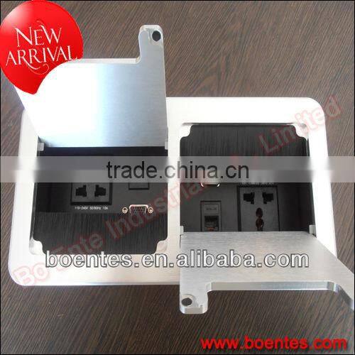 Aluminum Brushed Panel Flip Up Desktop Power Socket Box with Network Data for Office AV Solutions