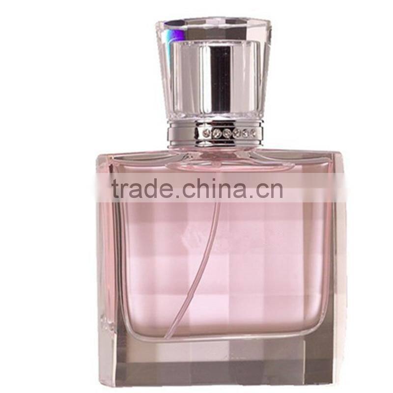 Wholesale square glass perfume bottle with cap and pump for cosmetic packaging