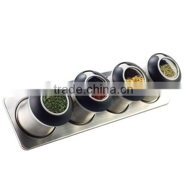 SINOGLASS 6Pcs Ergo Q SS Spice jar with Magnet Concept on the SS Base