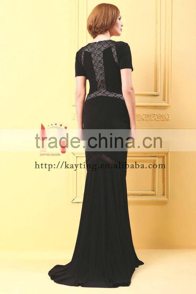 Simple short sleeve spandex cotton mermaid evening long dress