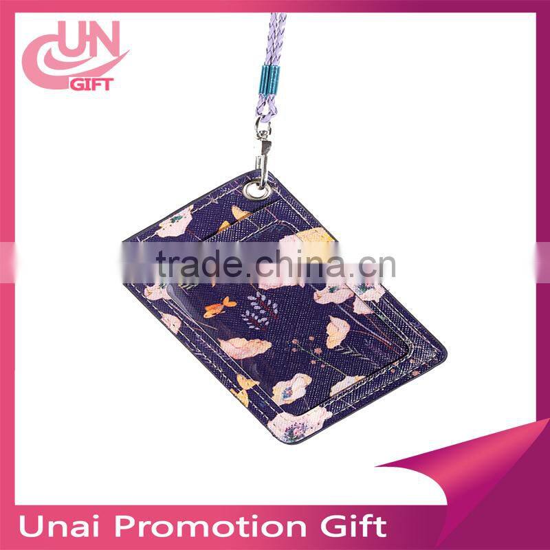 Beautiful 5 kinds of Flower Pattern With Two Card Leather Card Holder for Student