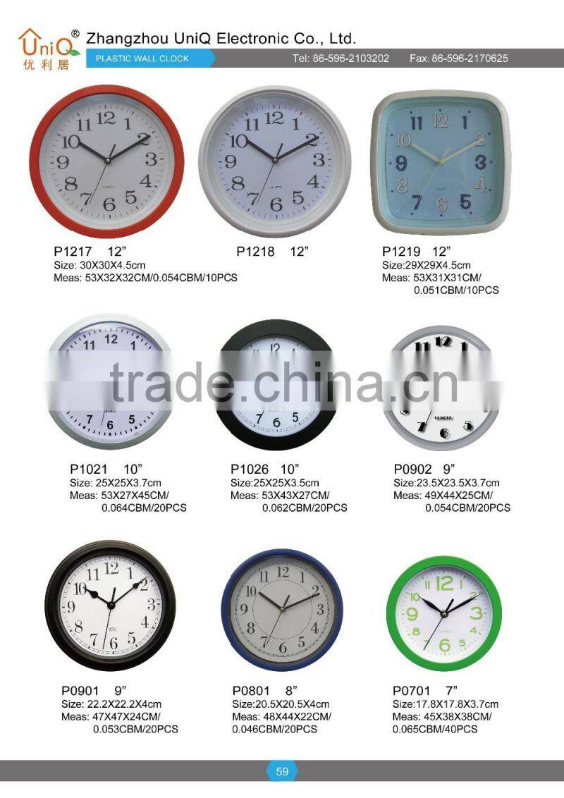 Round interior decoration plastic wall mounted clock