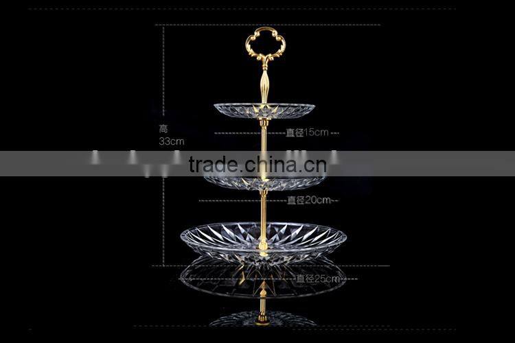 3pcs/set clear glass dinner plate set with golden metal stand