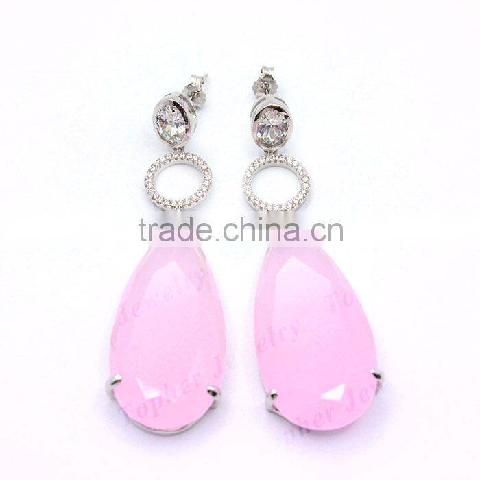 newest silver post big stone earring silver rose stone earring