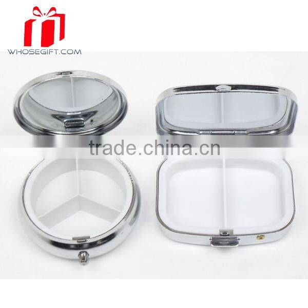 Exquisite Fashion Portable Round Pill Box With Crystal And Epoxy Coating On The Lid