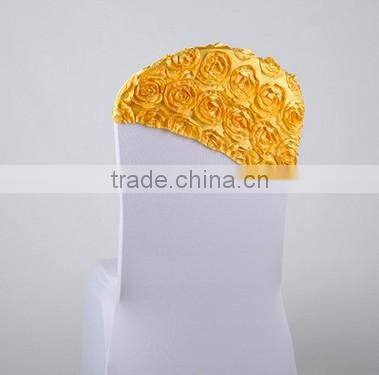 Fashionable Cheap Wholesale Spandex Satin Rosette Chair Cover Chair Cap/ Chair Hood for