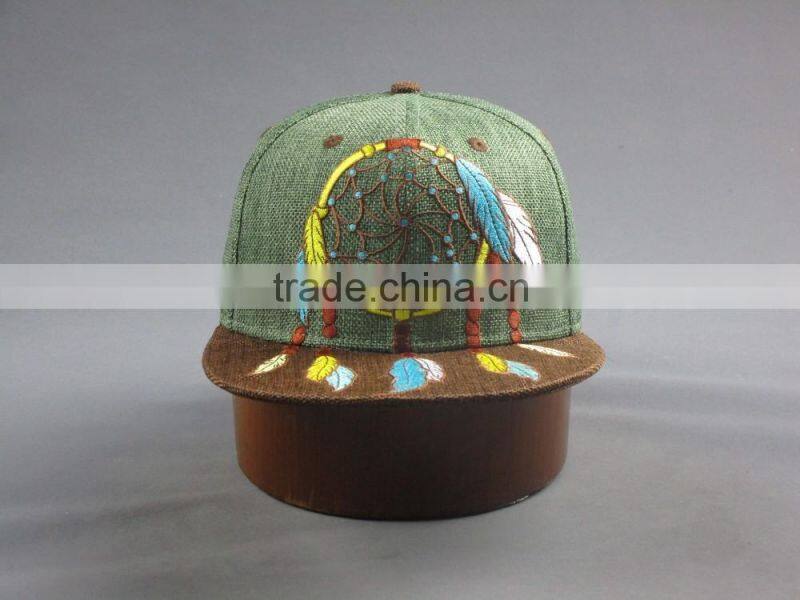 Customer high quality 6- panel Linen snapback hat with flat Embroidered Patch
