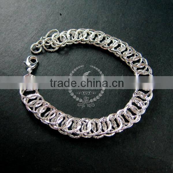 19cm silver plated brass faceted round circle link fashion DIY bracelet supplies 1900074