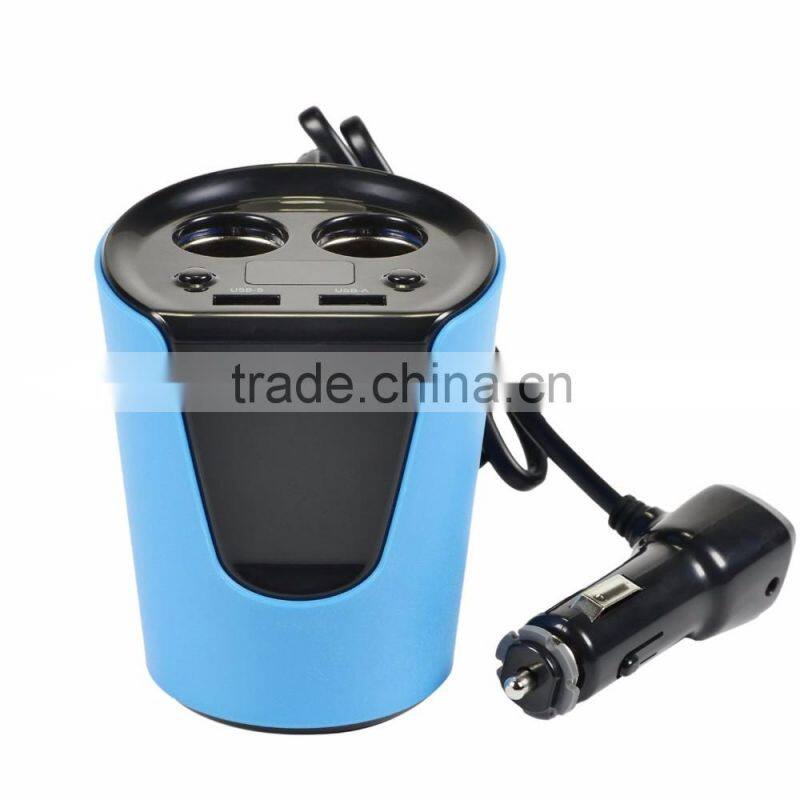 2 USB ports and 2 cigarete socket car power adapter
