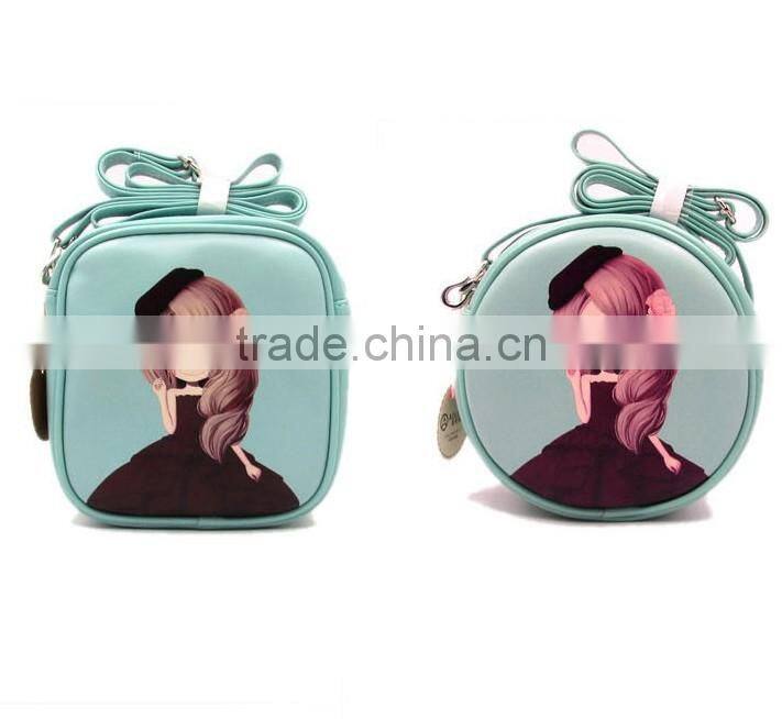square shape printed PU girl message bag