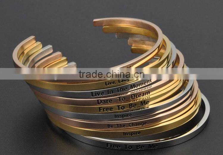 Message FOLLOW YOUR HEART Bracelet Stainless Steel Metal Bracelet Custom Inspirational Engraved Jewelry