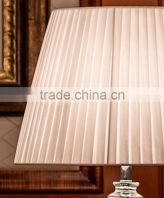 Silver plated metal lampstand clear K9 crystal carving table lamp with fabric lampshade