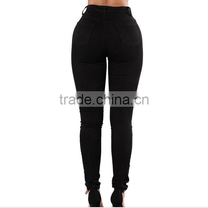2017 new high waist street distressing denim jeans stretch fit brand pants for feminina