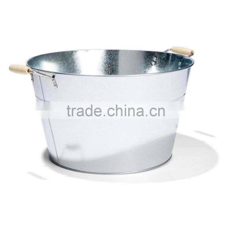 Large Galvanized metal oval party tubs ice bucket with wood handles