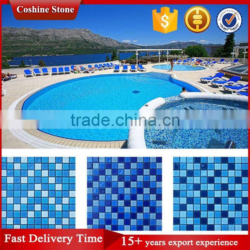 New design generous simple blue white swimming pool glass mosaic tiles