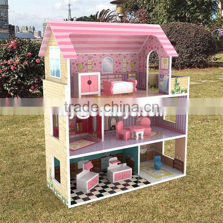 New design 3 floor toddlers pretend toys wooden miniatures and dollhouse W06A234