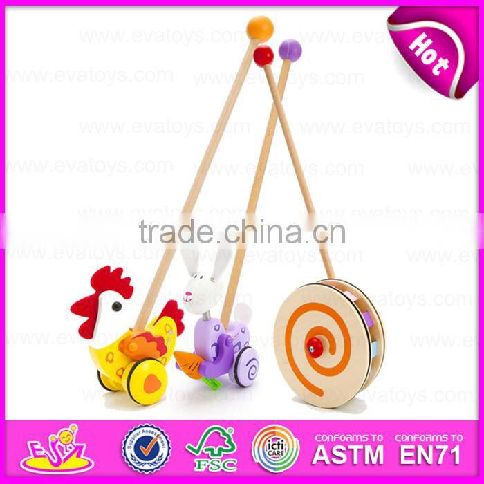 2015 New Design Christmas kid hand push toy,Funny Cartoon child Wooden Chick Pull Toy,Hot Selling pull push toy for baby W05A011