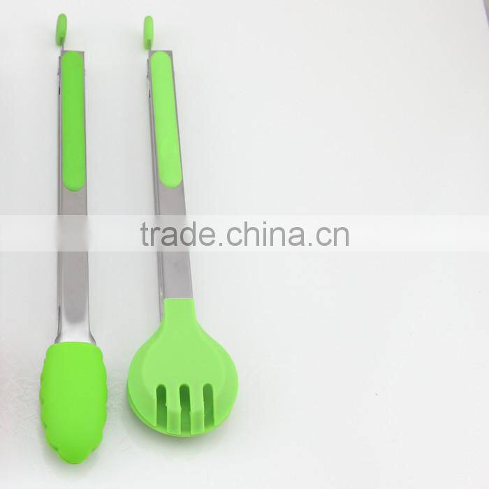 Fresh Green Silicone Stainless Steel Cooking Tongs Kitchen Tools