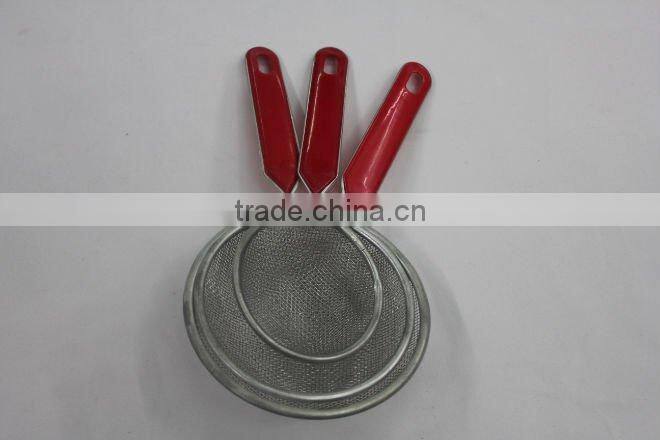 3pc red plastic handle small oil strainer set