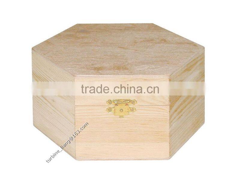 Natural Plain Hinged Hexagon Wooden Box Crafting