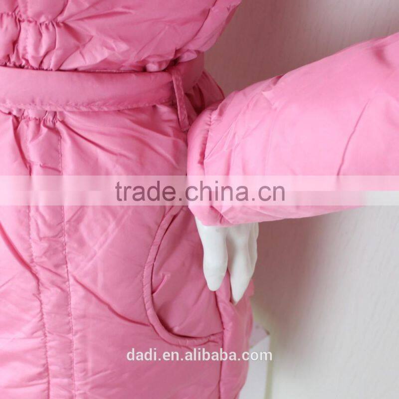 2016 Padding Ladys Winter Long Jacket With Fake Fur Hood