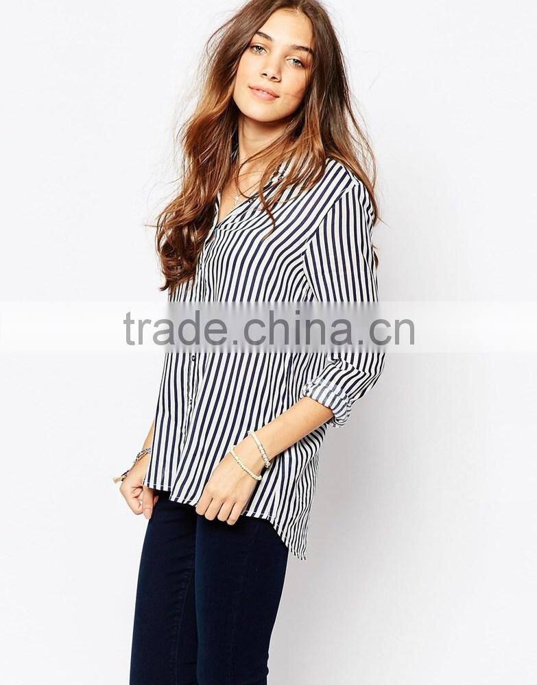 China factory OEM ODM 2015 new fashion customized Stripe Shirt With Long Sleeve