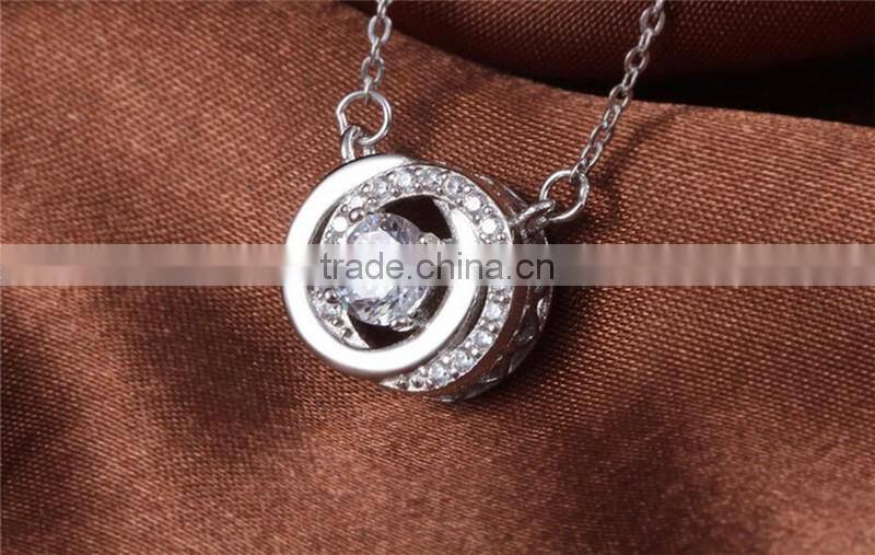 2017 New Design 925 Sterling Silver Double Rings Pendant Necklace