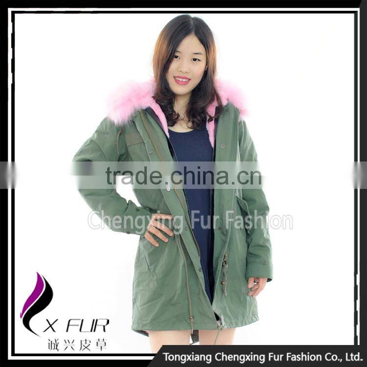 CX-G-P-08D Fashion Parka Jacket Real Rex Rabbit Fur Jacket with Fox Collar