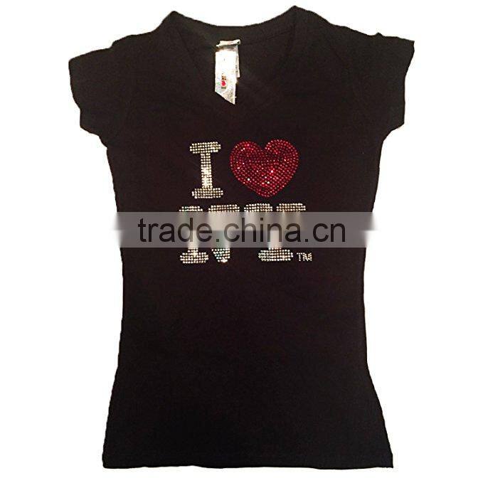 I Love New York Bedazzled Rhinestone Womens T-Shirt