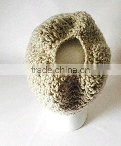 Wood Button Pony Tail Holder Crochet Hat