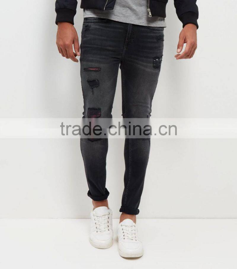cotton blend black washed rip skinny jeans