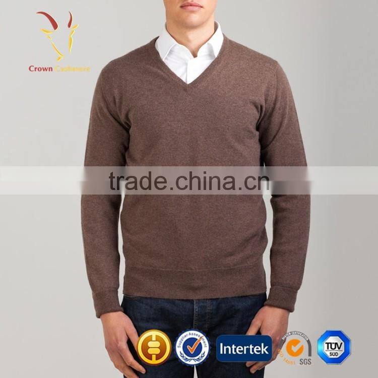 V Neck Luxury Men Pure Cashmere Sweaters, Autumn Knitwear