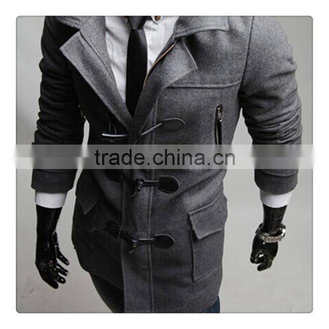 Hot sale cotton and polyester mixed stand collar with hat black and gray 4 size for choice woolen men coat clothing