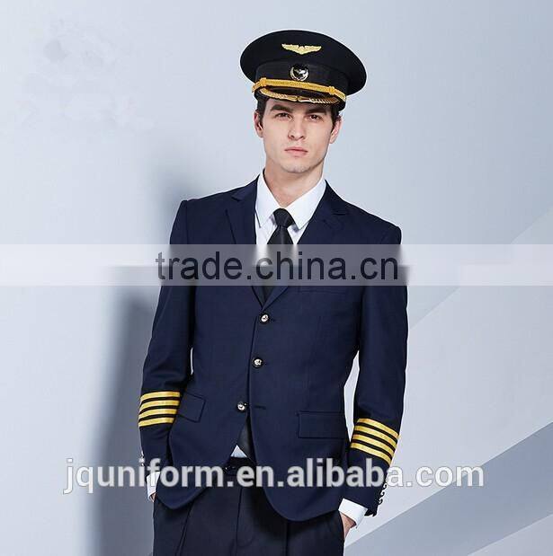 custom high end OEM logo airline pilot uniform /navy long sleeve pilot uniform suit wholesale