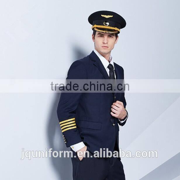 custom high end OEM logo airline pilot uniform /navy long sleeve pilot uniform suit wholesale