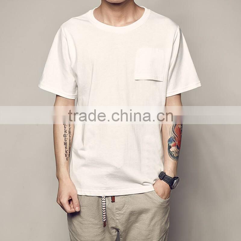 Cheap bulk custom plain thin white t-shirts with pocket