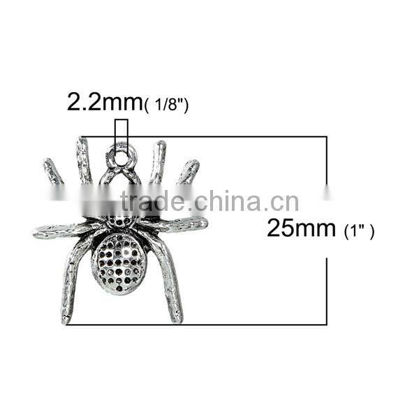 Halloween Spider Animal Antique Silver Zinc Based Alloy 3D Charms