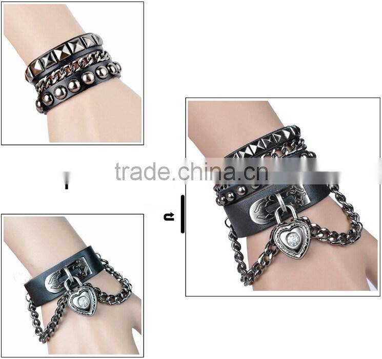 Fashion Adjustable Pressure Leather Wrap Wristband Cuff Punk Bracelet Bangle