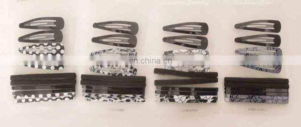 10 Pcs Black/White Tone Dot Print Colour Grip Hair Clip Set