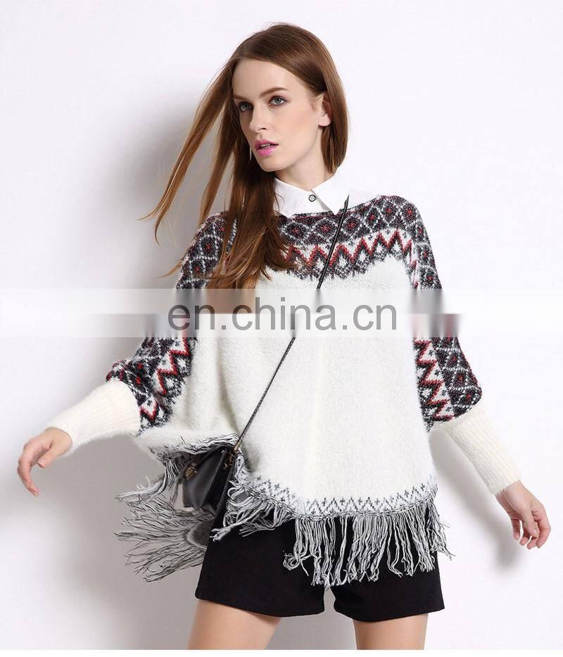 2016 Autumn latest fancy tops wool sweater design for girls cashmere poncho