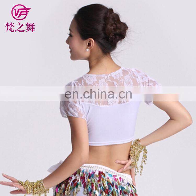 S-3035 Cheap wholesale crystal cotton belly dance lace top for women