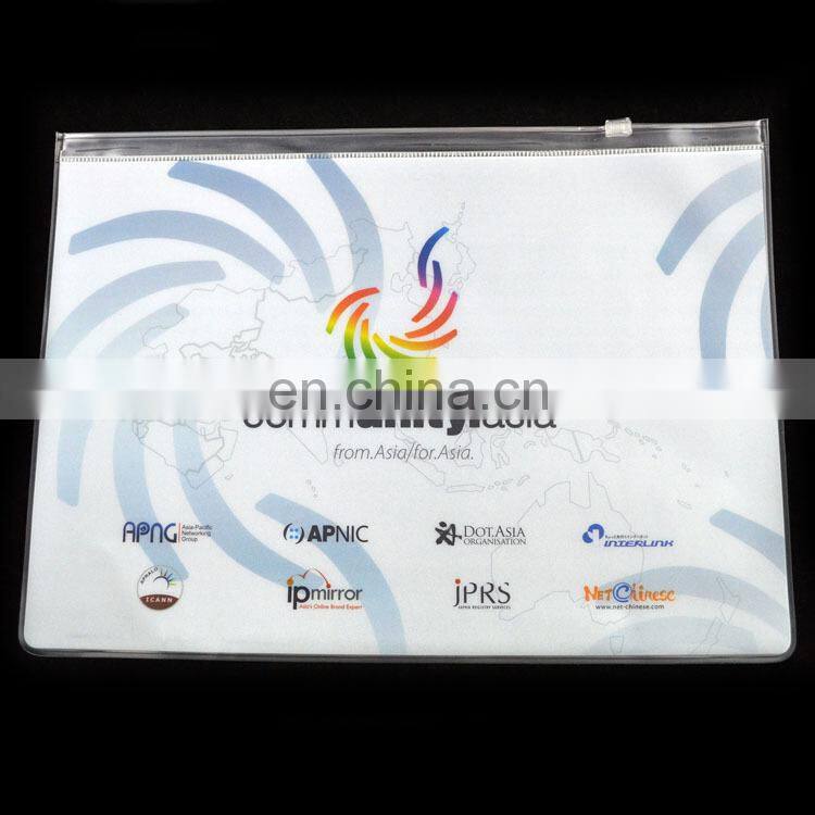 Promotional resealable custom A4 plastic zipper bag