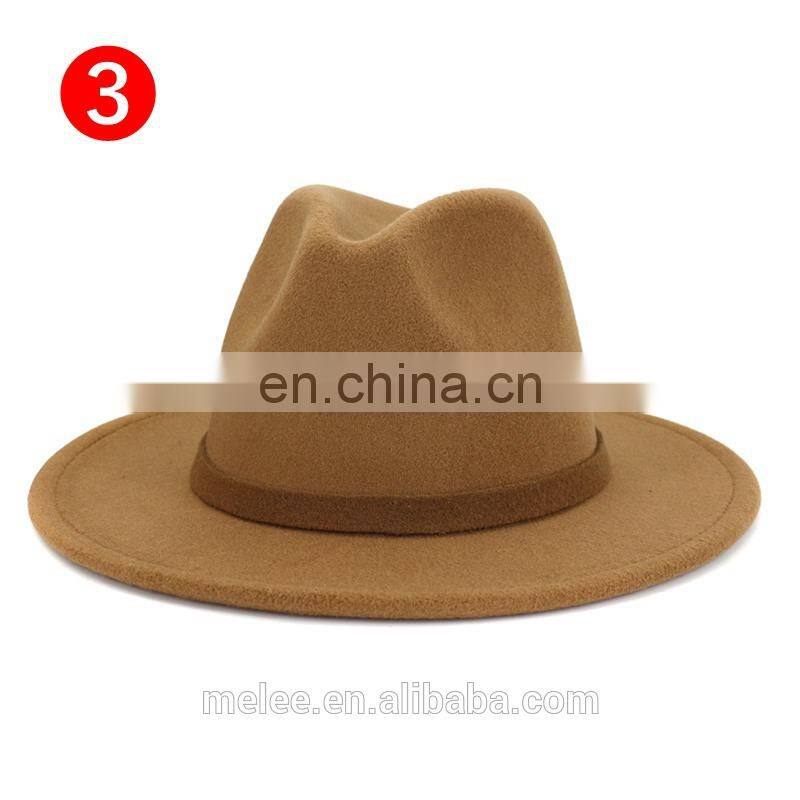 Cheap Flat Brim Colorful Panama Wide Fedora Hat for Women Men 100% Wool Felt Fedora Jazz Wide Brim Hat