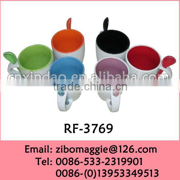 Beautiful Colored Cheap Porcelain Promotion Cup with Spoon for Ice Cream Cup