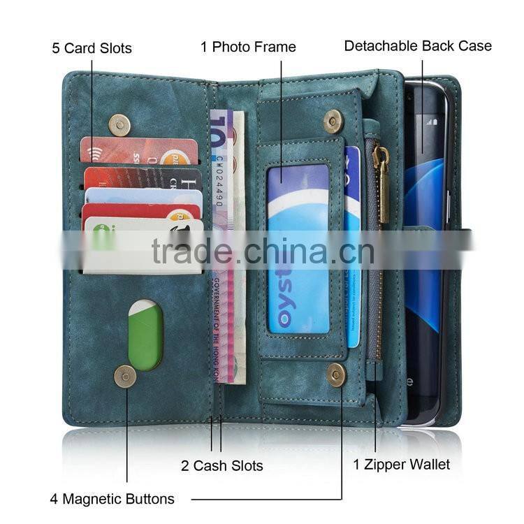 For samsung galaxy s7 edge case, leather case for samsung s7 edge with detacable back cover