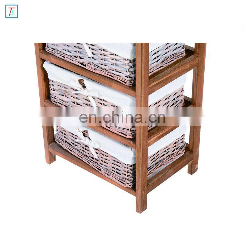 5 Drawer Storage Unit Wooden Frame with Wicker Woven Baskets Household Cabinet Chest