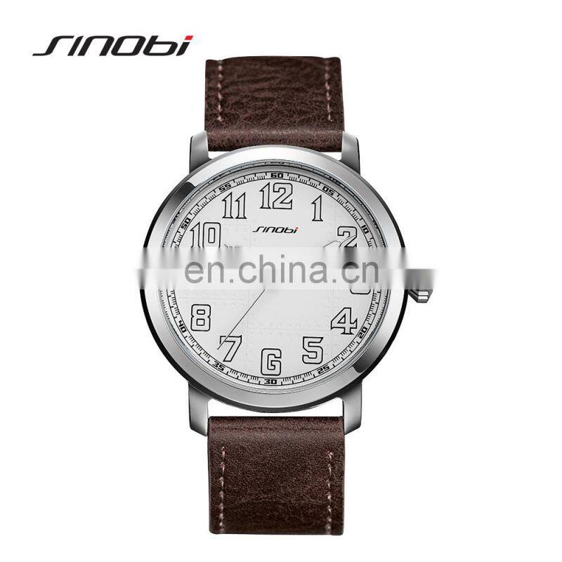 SINOBI Watch Brand Man Fashion Alloy Case Wristwatch Leather Band Man Watch Casual S9809G
