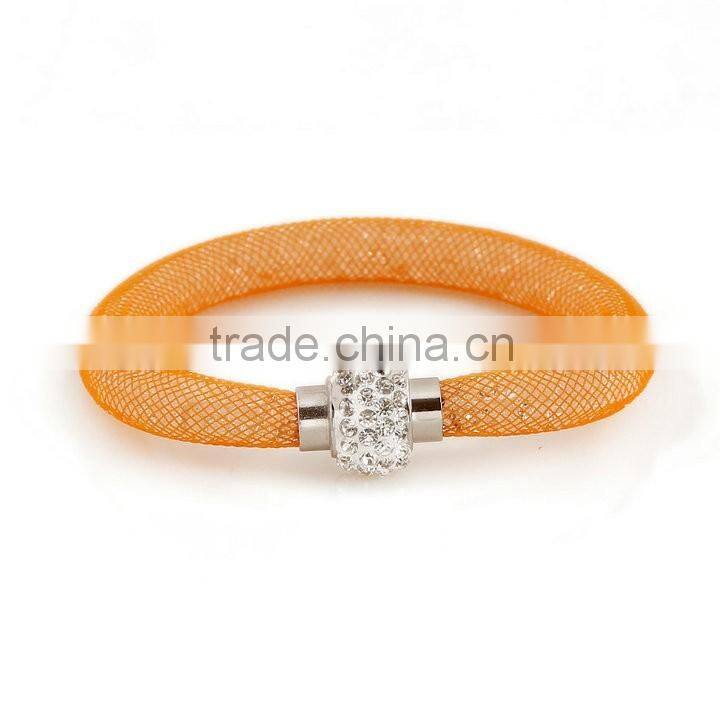 New Arrivals Colorful Mesh Single Wrap Stardust Bracelets With Crystal stones Filled Magnetic Clasp Charm Bangles