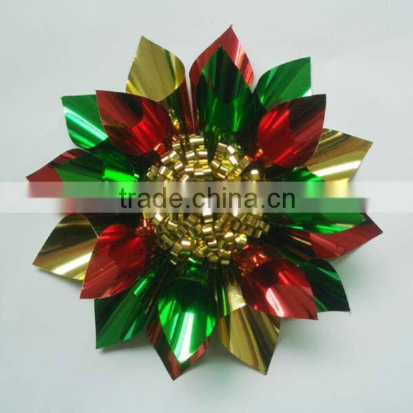 High Quality Funny PET Iridescent Christmas Curly Bow/ Polyeaster Fancy Ribbon Flower