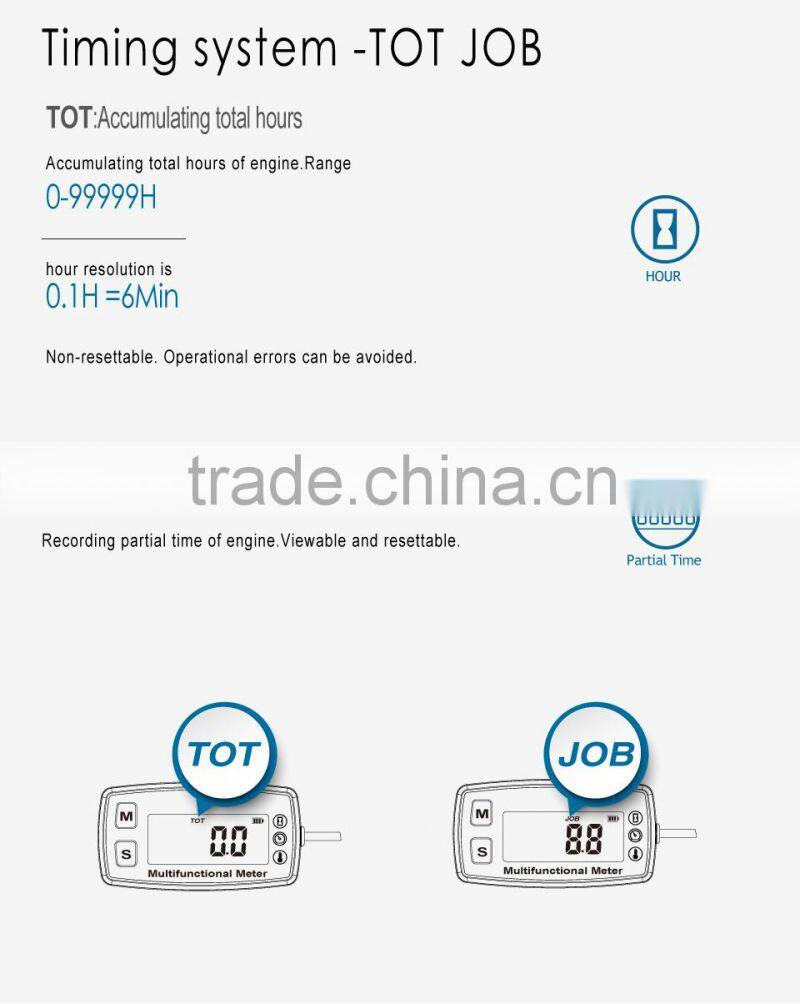 Digital LCD tach hour meter thermometer temp meter for gas engine motorcycle marine jet boat buggy tractor pit bike paramotor